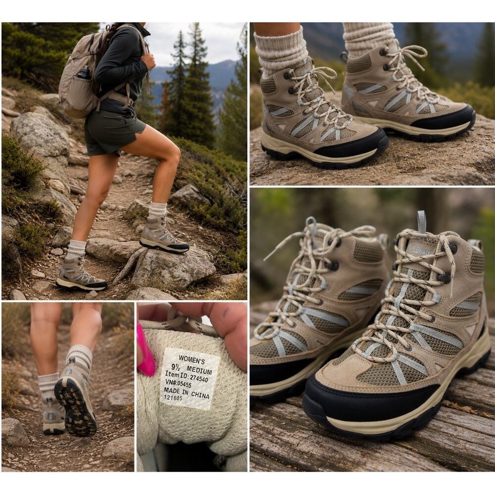 L.L.Bean Women’s Hiking Boots Sz 9.5M Beige/Lt. Blue Mesh Trail Outdoor Lace Up